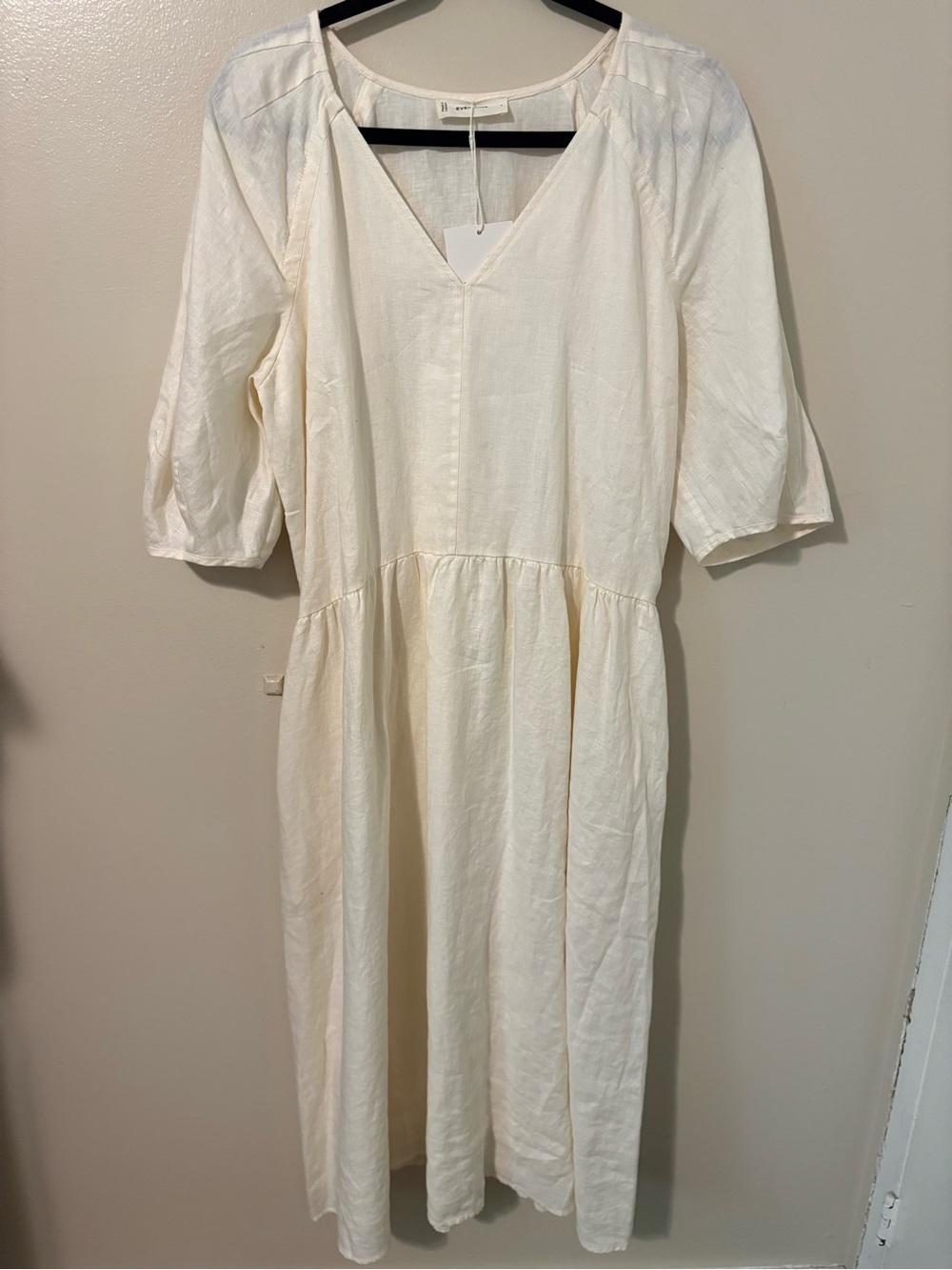 Everlane Linen Oversized Puff Sleeve Dress 100% European Flax Lux Pockets Large - Picture 2 of 12